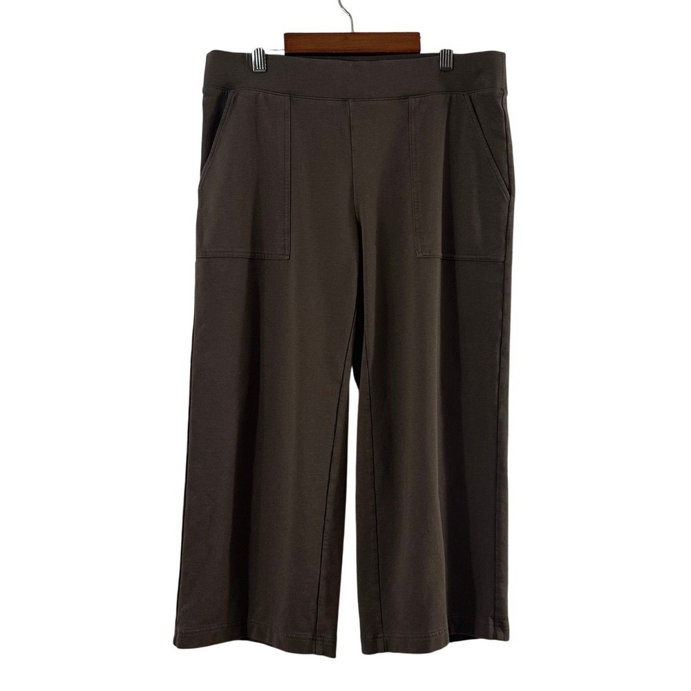 Pure Jill Brown Pima Cotton Tencel Wide Leg Cropped Pants Pockets Size PS NWOT